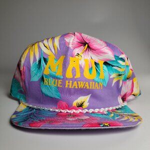 Rare Maui Blue Hawaiian Snapback Rope Hat - Floral Pattern